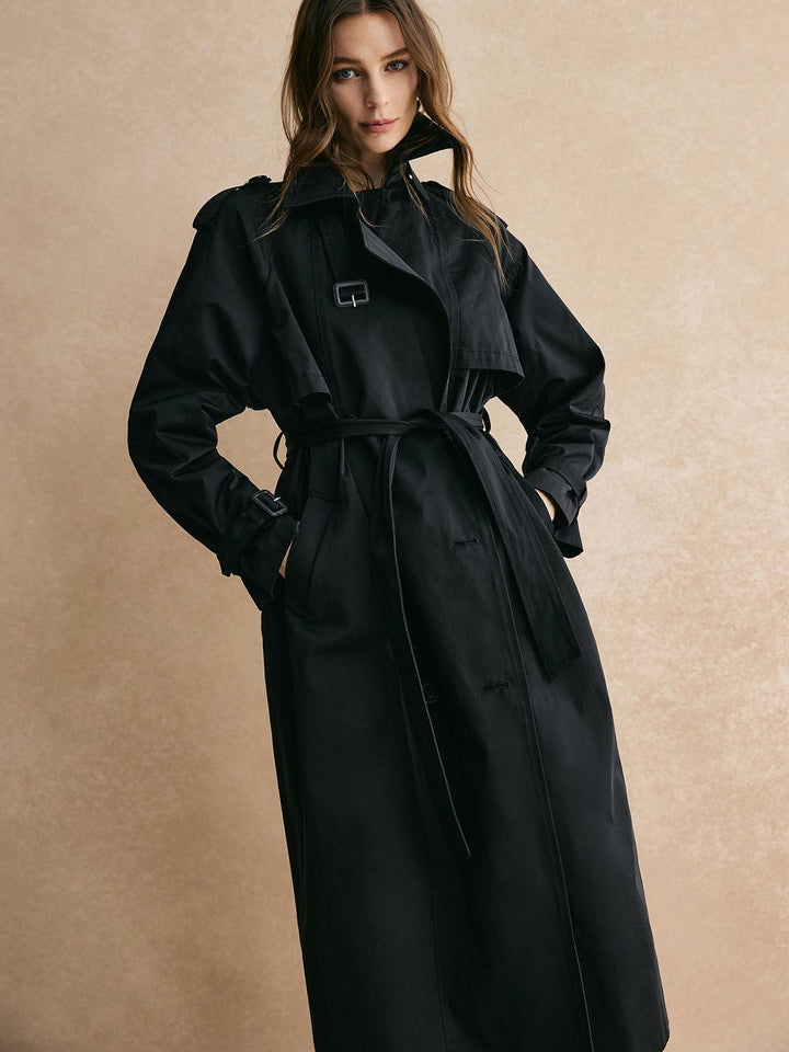 Einna | Women’s cotton-blend long trench coat with lapel collar