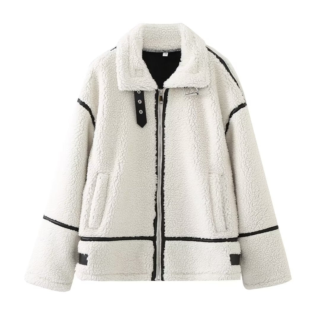 Annabelle | Women’s vegan sherpa jacket with leather accents