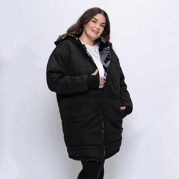 Jacqueline | Women's long reversible swirl puffer jacket