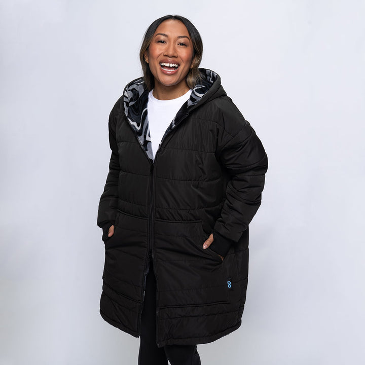 Jacqueline | Women's long reversible swirl puffer jacket