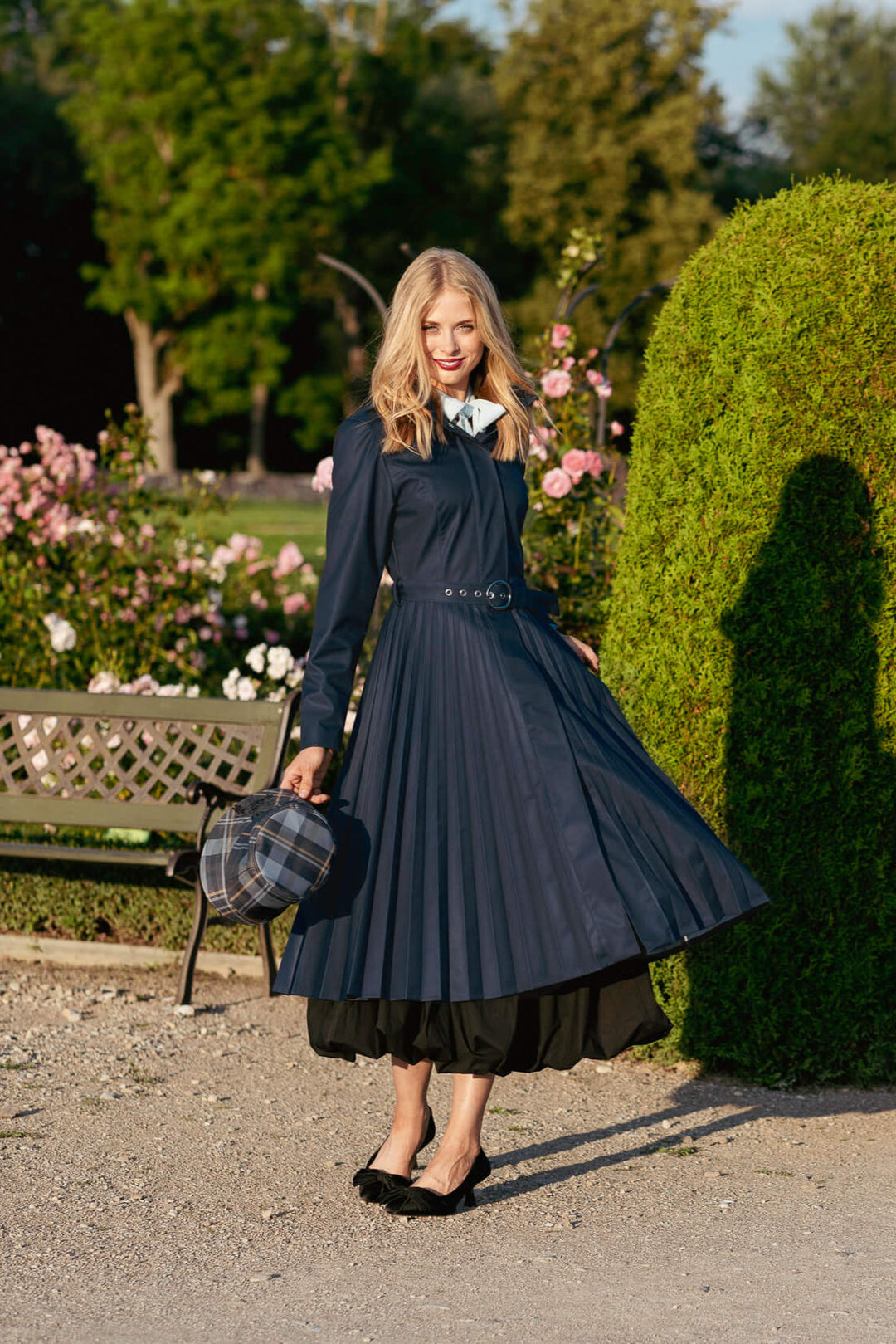 Avria | Women’s pleated A-line trench coat with detachable hood