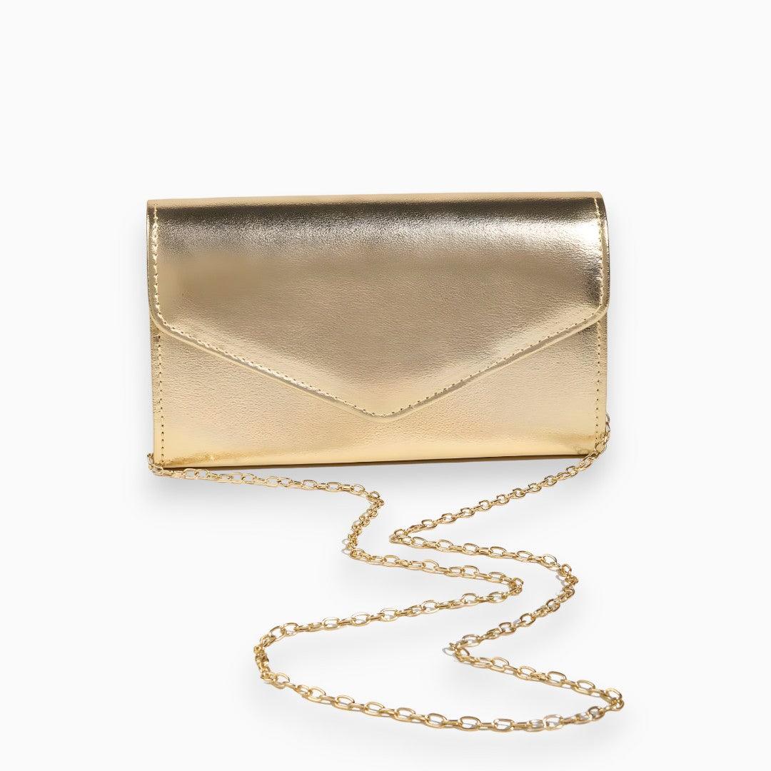Lucy | Glossy gold envelope clutch & mini wallet chain set
