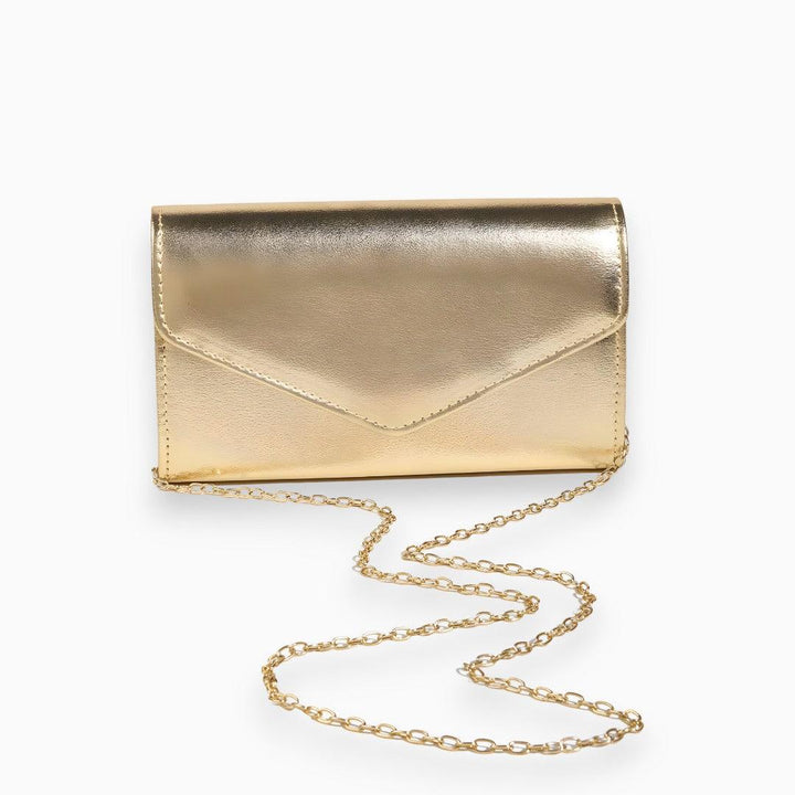 Lucy | Glossy gold envelope clutch & mini wallet chain set