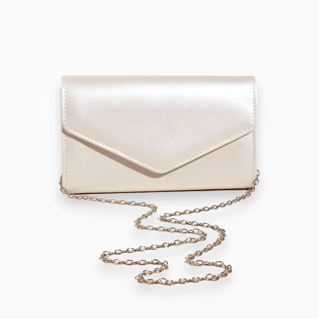 Lucy | Glossy gold envelope clutch & mini wallet chain set