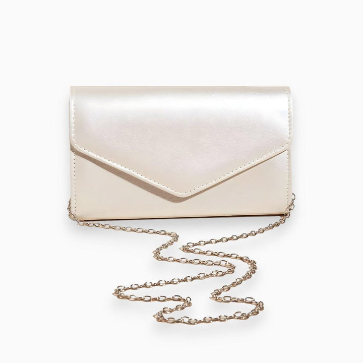 Lucy | Glossy gold envelope clutch & mini wallet chain set