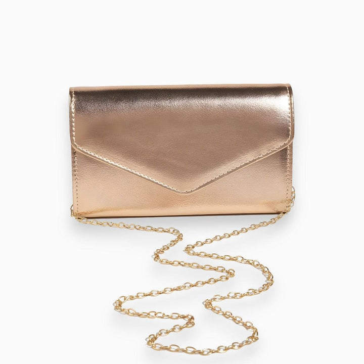 Lucy | Glossy gold envelope clutch & mini wallet chain set