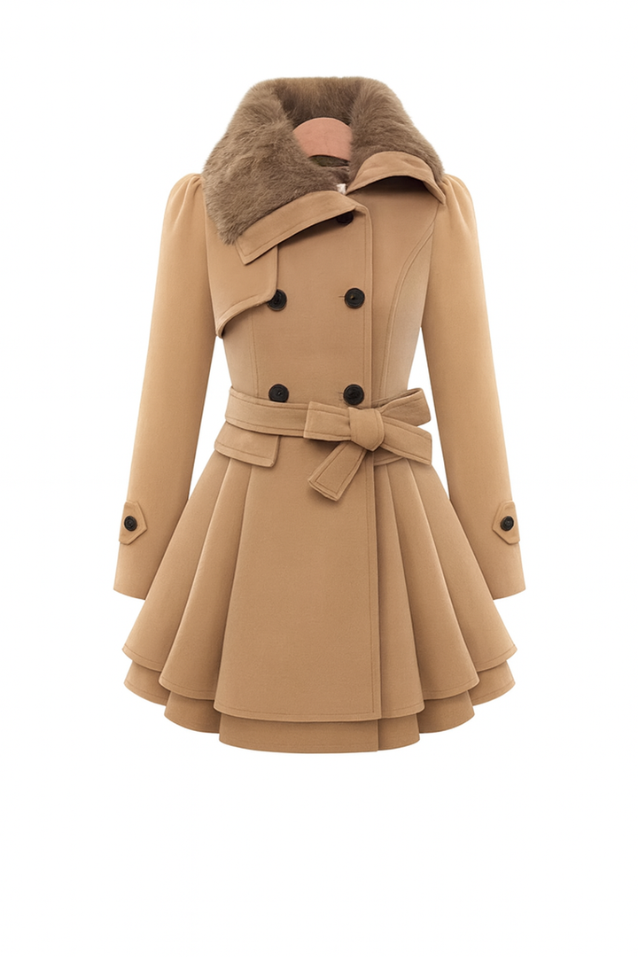 Mona | Women’s tailored mid-length coat with a layered hem and structured collar detail