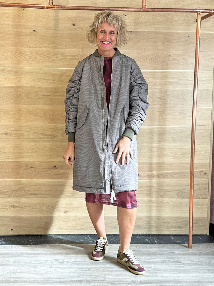 Gracie | Women’s long zebra print bomber jacket