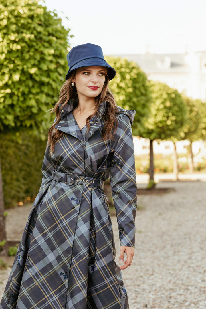 Hazel | Women’s plaid double-breasted trench coat with detachable hood