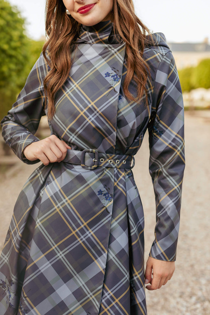 Hazel | Women’s plaid double-breasted trench coat with detachable hood