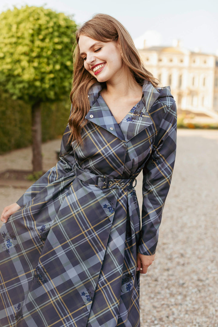 Hazel | Women’s plaid double-breasted trench coat with detachable hood