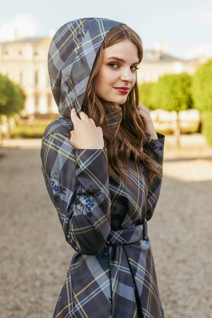 Hazel | Women’s plaid double-breasted trench coat with detachable hood