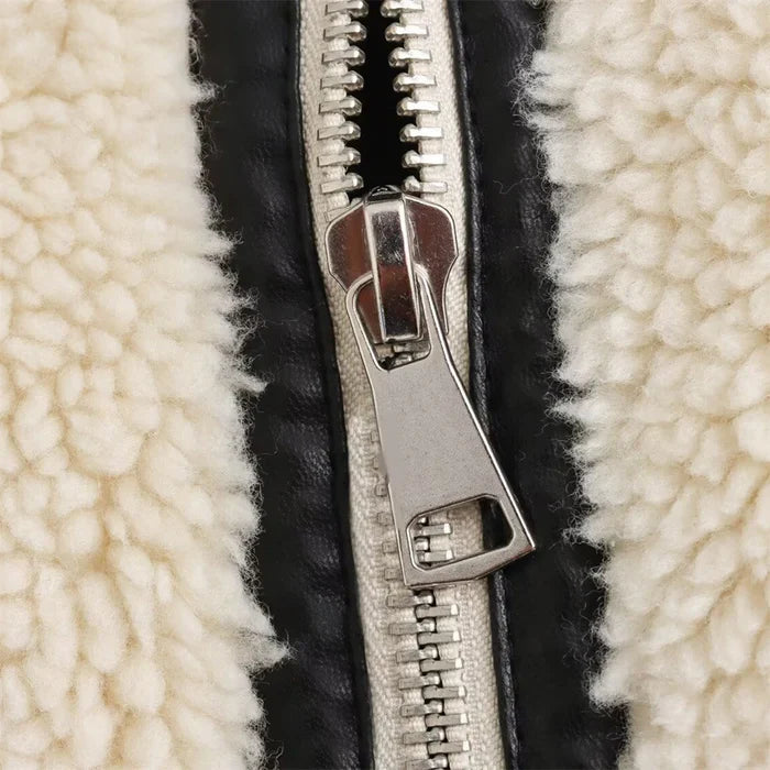 Annabelle | Women’s vegan sherpa jacket with leather accents