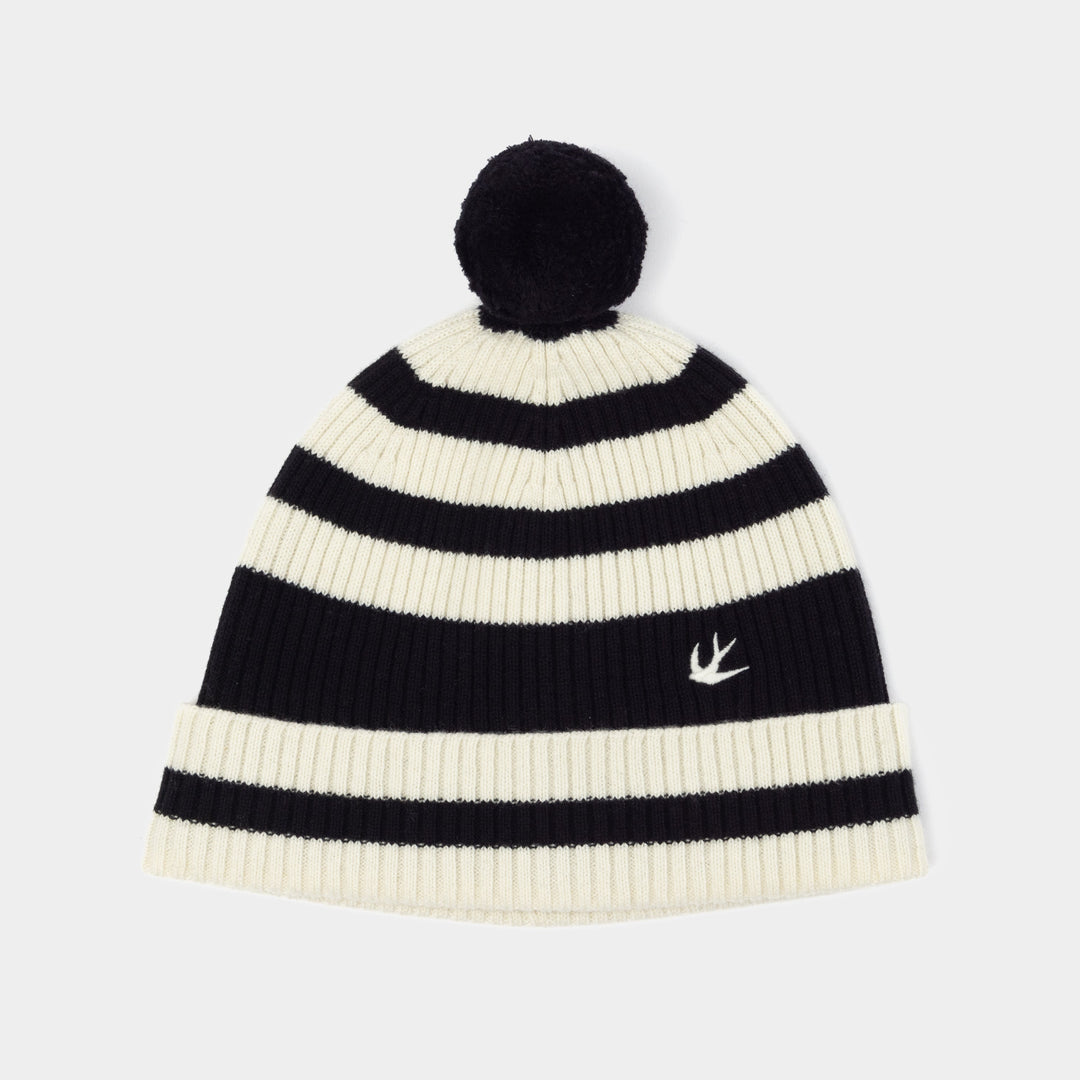 Zoey | Women’s wool–merino blend rib knit beanie with stripe detail