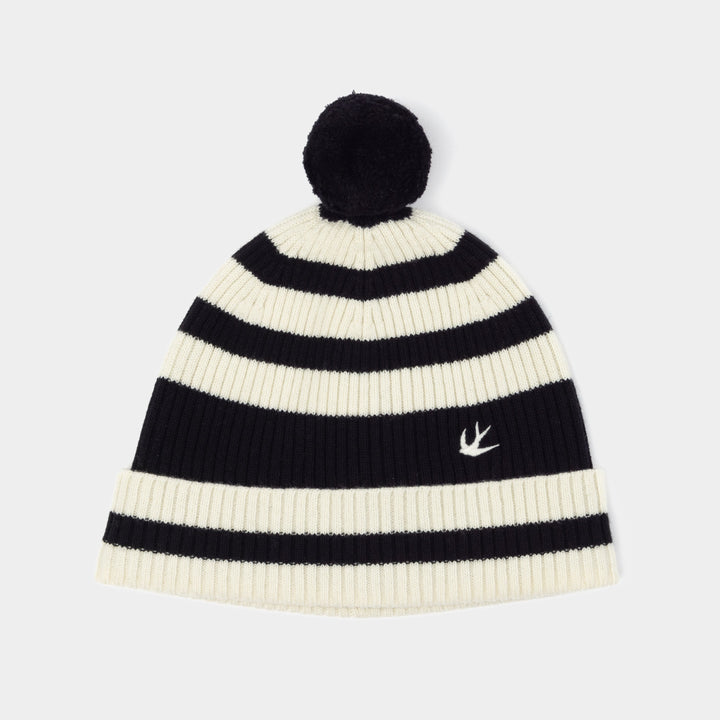 Zoey | Women’s wool–merino blend rib knit beanie with stripe detail