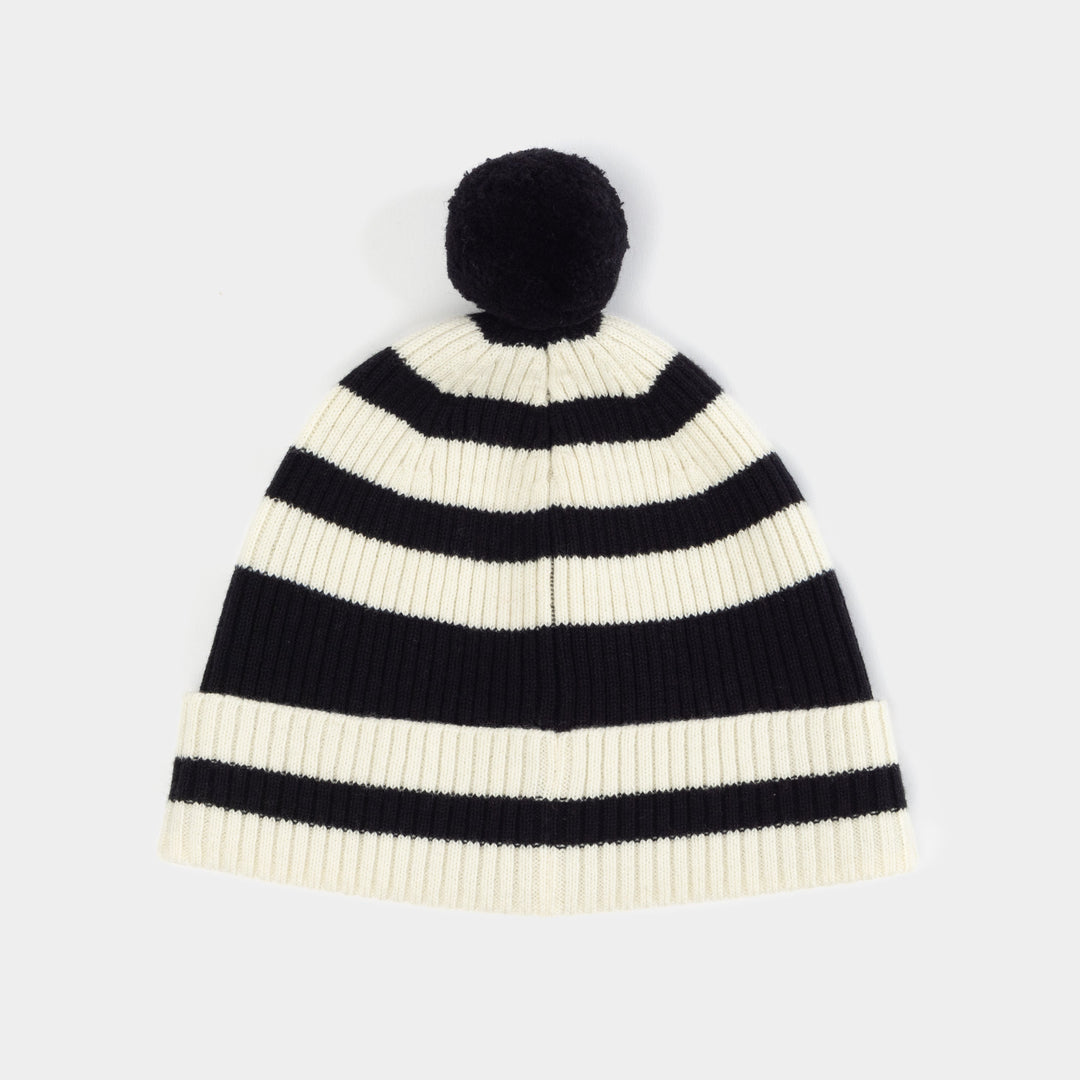 Zoey | Women’s wool–merino blend rib knit beanie with stripe detail