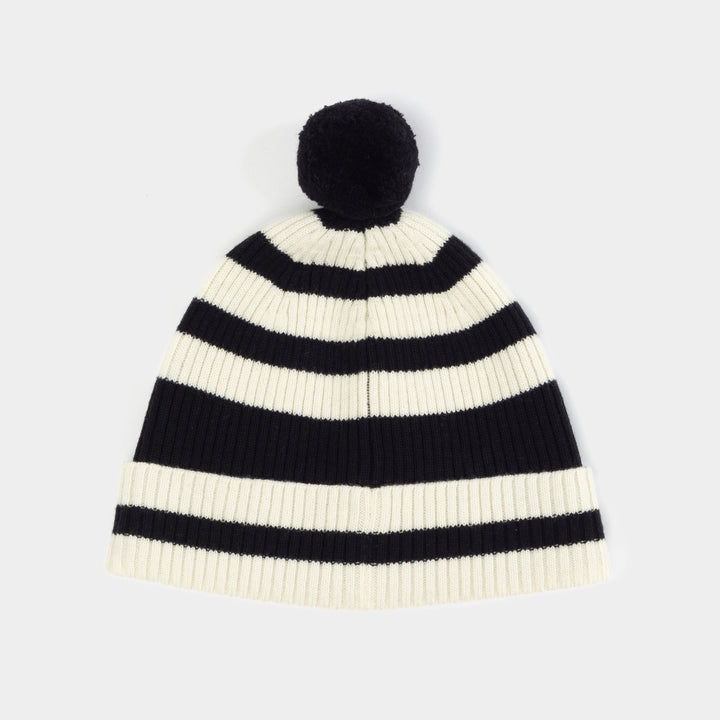 Zoey | Women’s wool–merino blend rib knit beanie with stripe detail