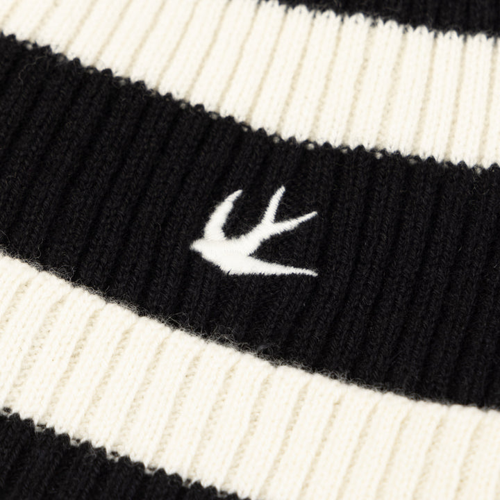 Zoey | Women’s wool–merino blend rib knit beanie with stripe detail