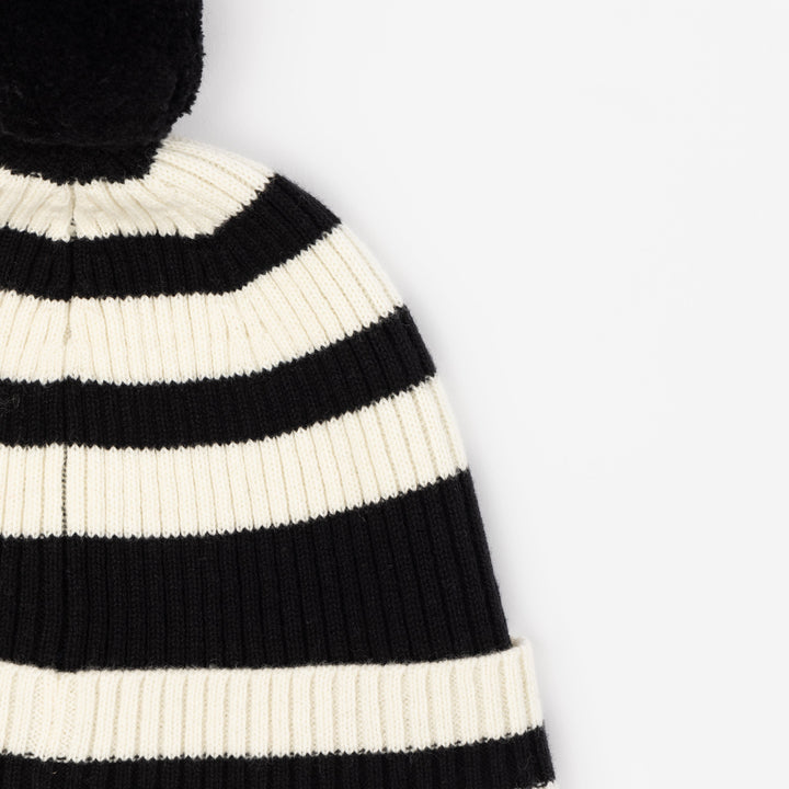 Zoey | Women’s wool–merino blend rib knit beanie with stripe detail