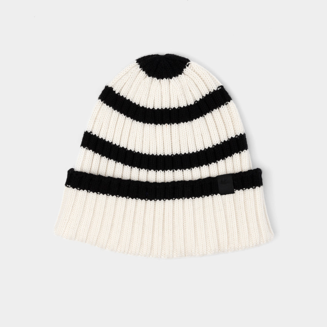 Abigail | Women’s wool–merino blend rib knit beanie with stripe detail