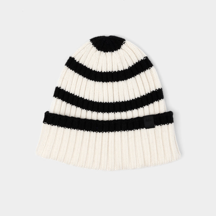 Abigail | Women’s wool–merino blend rib knit beanie with stripe detail