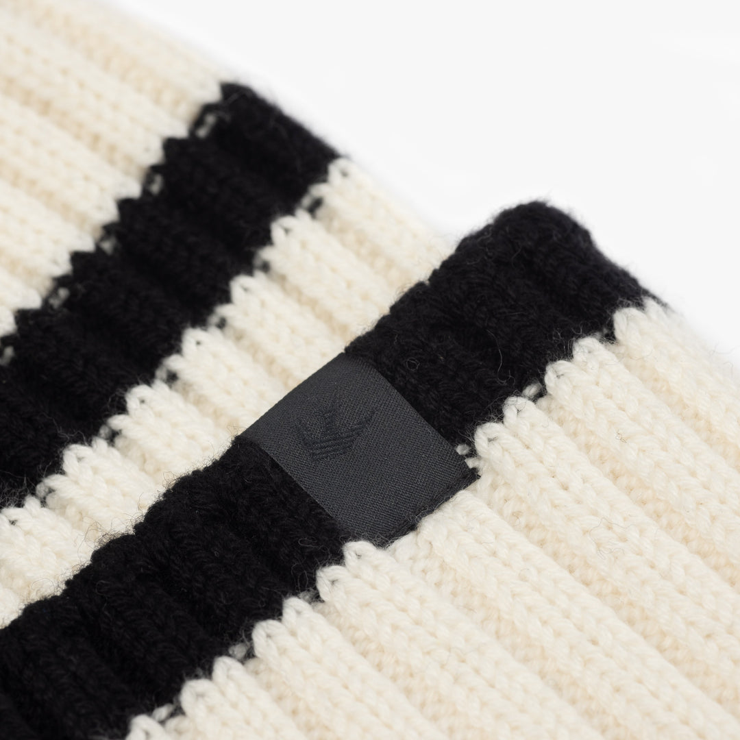 Abigail | Women’s wool–merino blend rib knit beanie with stripe detail