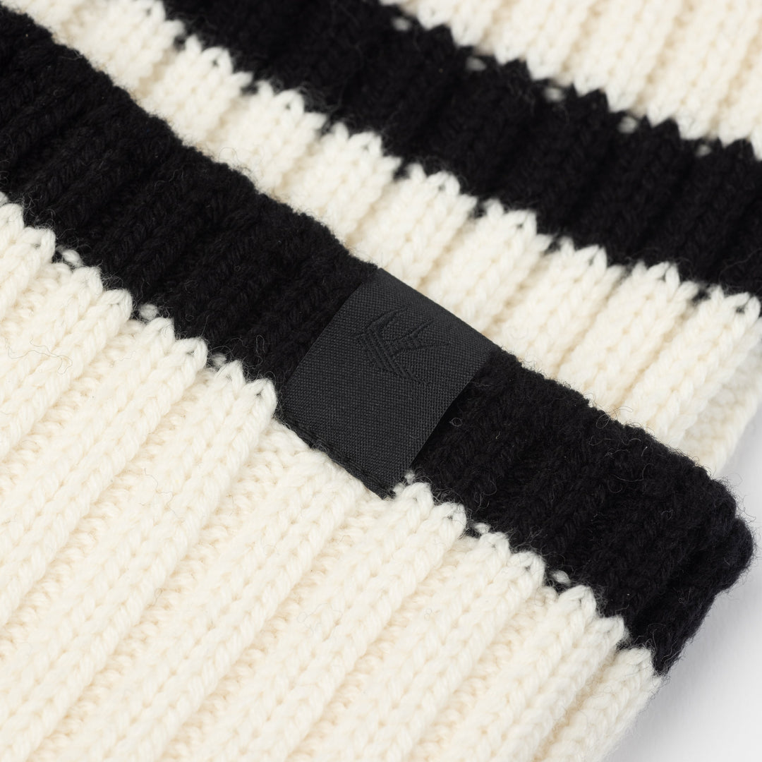Abigail | Women’s wool–merino blend rib knit beanie with stripe detail