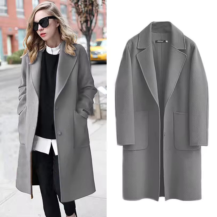 Pamella | Women’s long wool-blend coat with a clean tailored silhouette