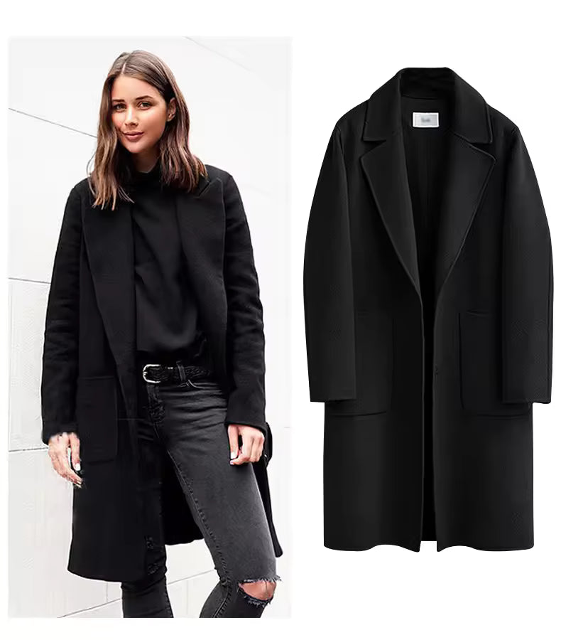 Pamella | Women’s long wool-blend coat with a clean tailored silhouette