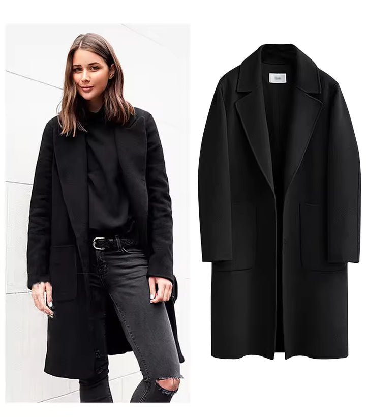 Pamella | Women’s long wool-blend coat with a clean tailored silhouette