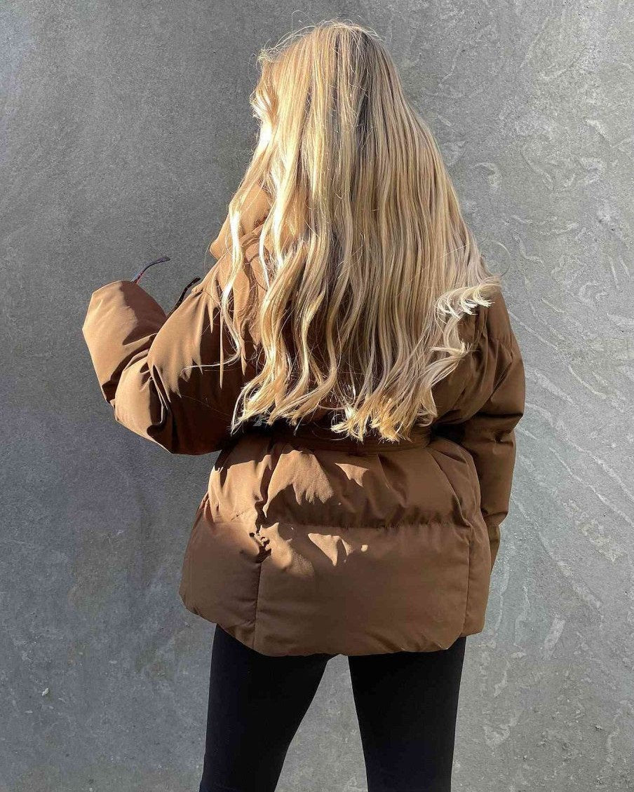 Monica | Women’s belted puffer jacket with oversized collar