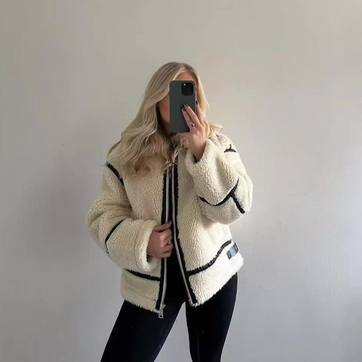 Annabelle | Women’s vegan sherpa jacket with leather accents