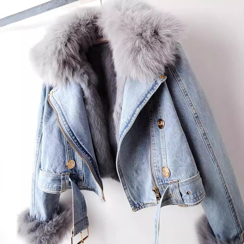 Maricon | Women’s denim jacket with removable fur collar