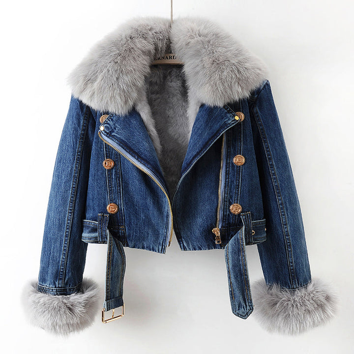 Maricon | Women’s denim jacket with removable fur collar