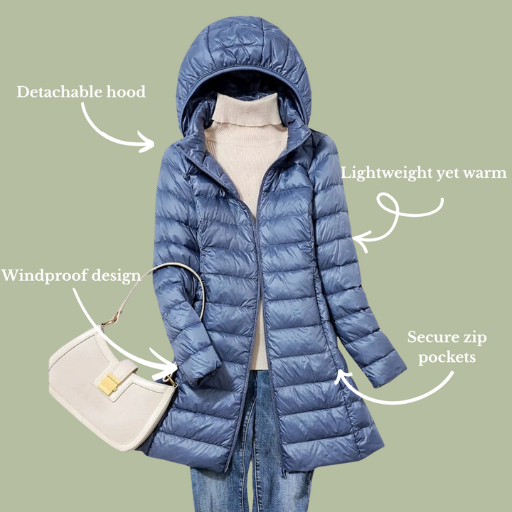 Lavender | Women’s glossy longline hooded puffer coat