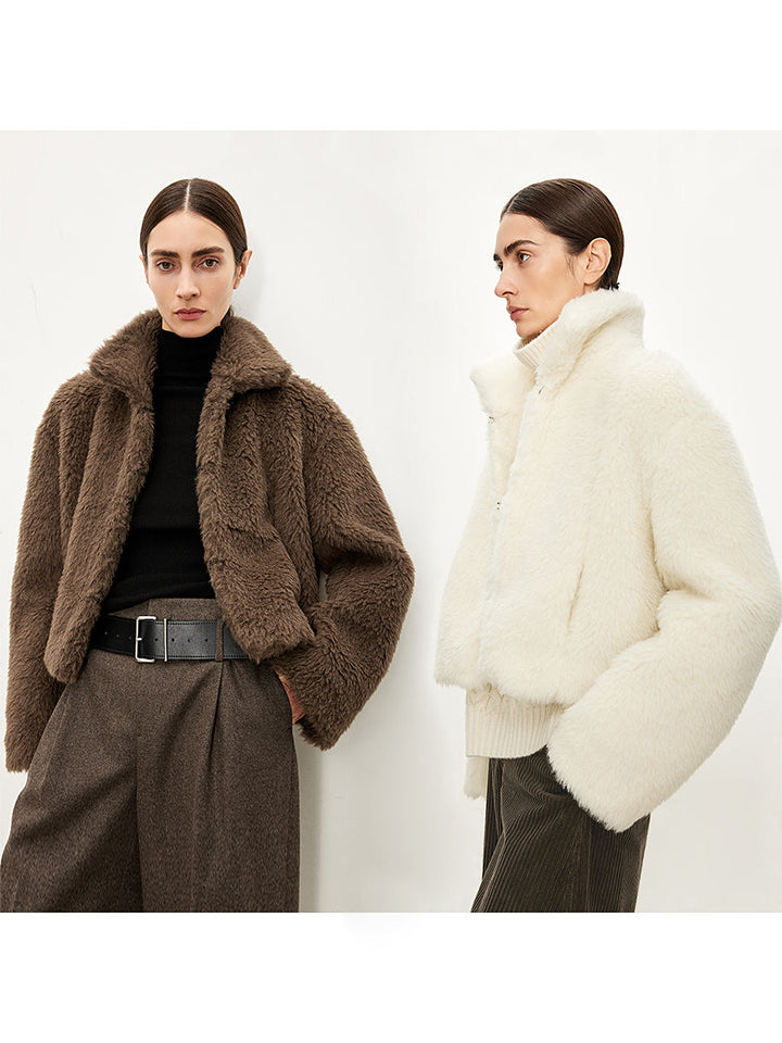 Ola | Women’s faux-fur zip jacket with a soft lapel collar and clean seasonal structure