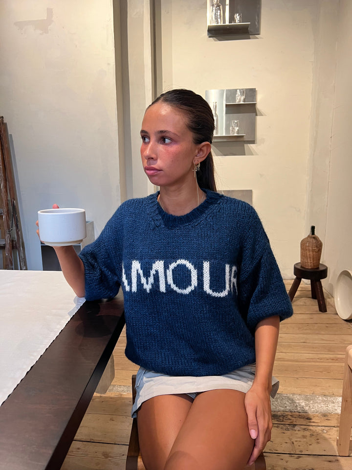 Gabby | Women’s short-sleeve knit sweater with amour lettering