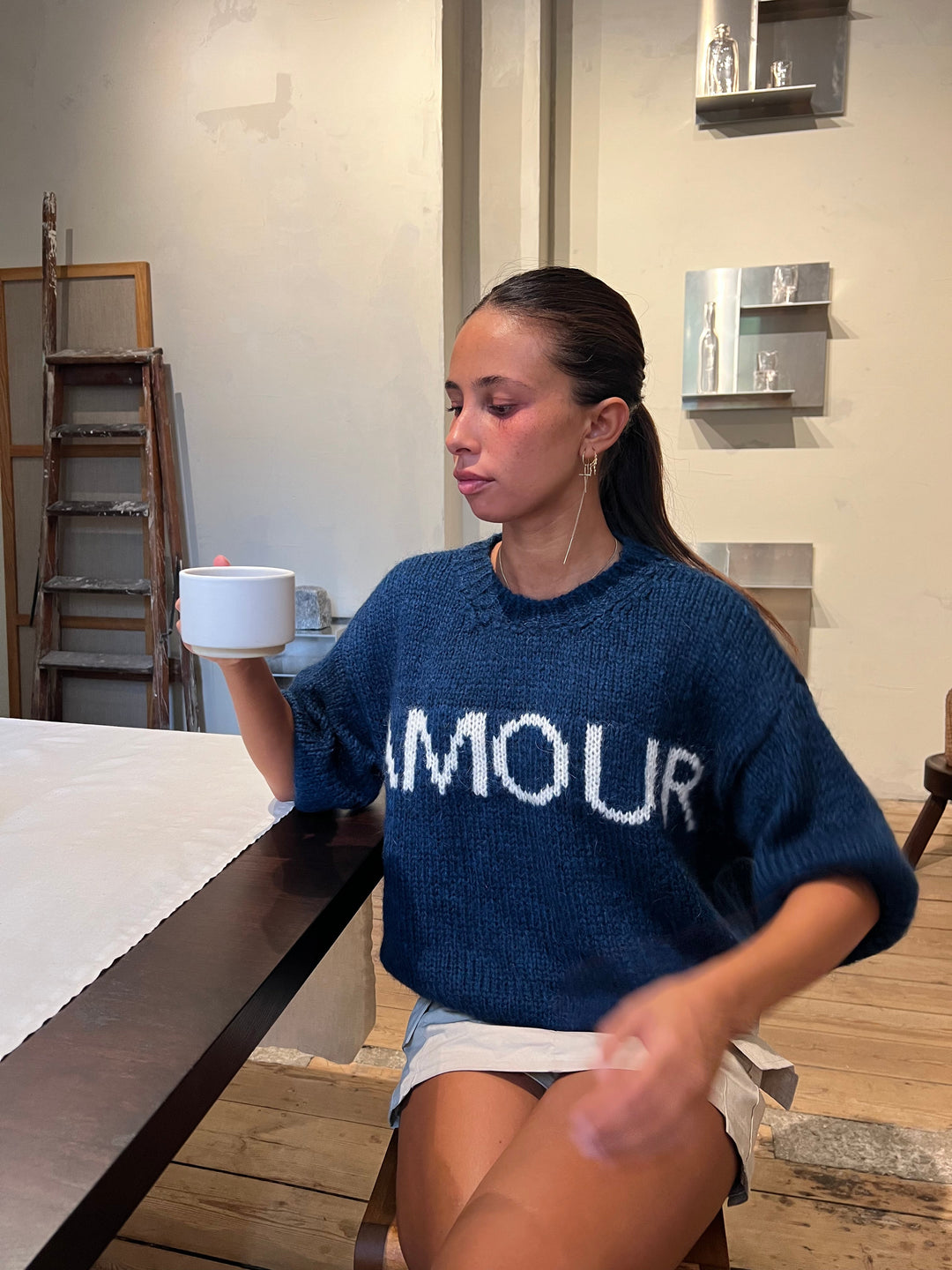 Gabby | Women’s short-sleeve knit sweater with amour lettering