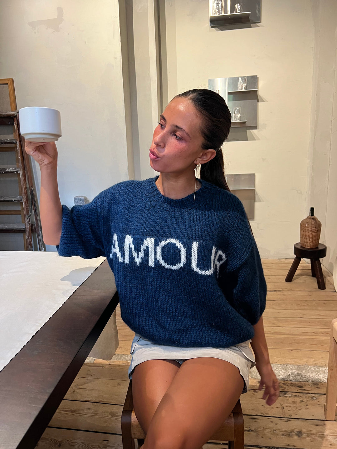 Gabby | Women’s short-sleeve knit sweater with amour lettering