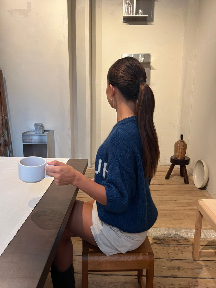 Gabby | Women’s short-sleeve knit sweater with amour lettering