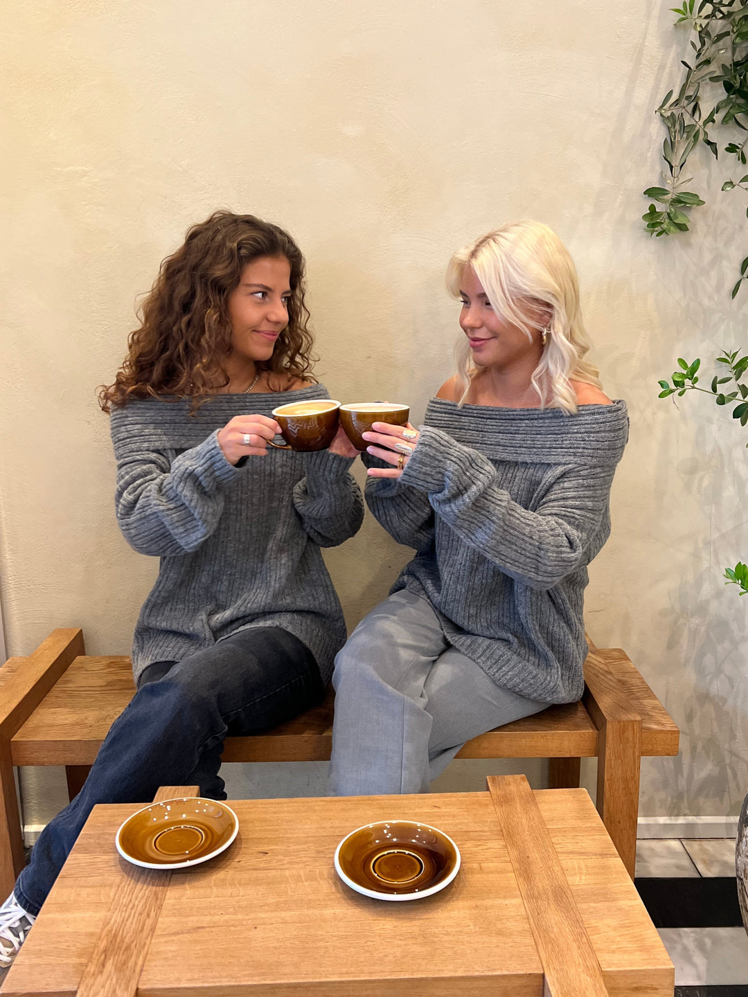 Ellie |  Women’s oversized knit sweater with off-shoulder design and ribbed texture