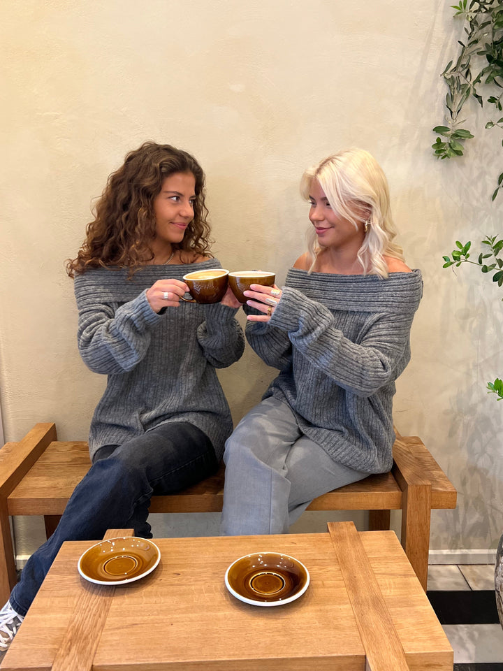 Ellie |  Women’s oversized knit sweater with off-shoulder design and ribbed texture