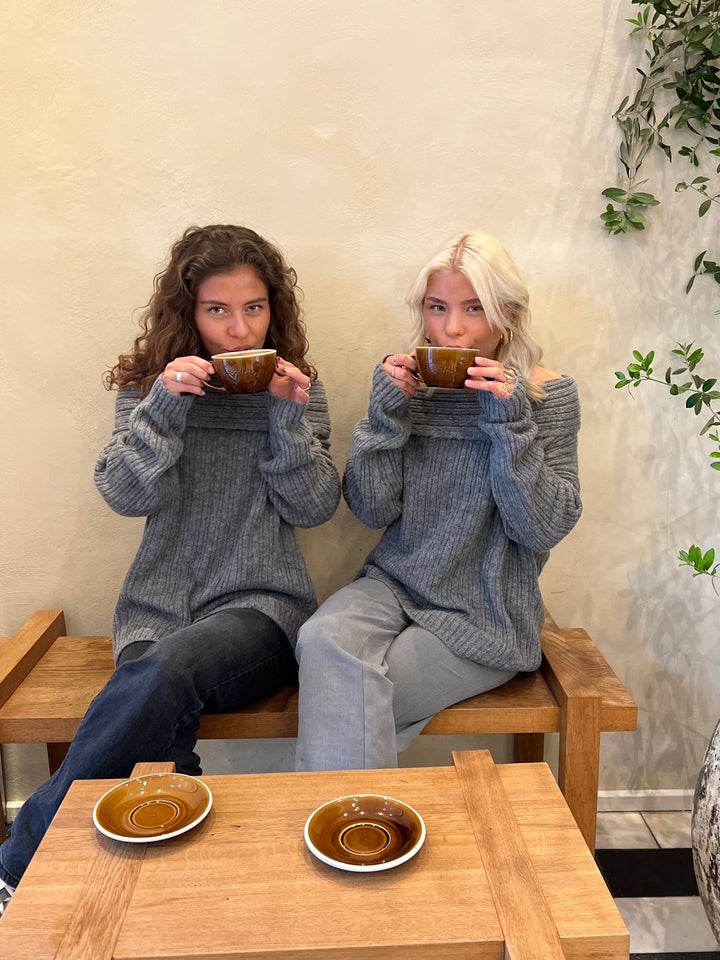 Ellie |  Women’s oversized knit sweater with off-shoulder design and ribbed texture