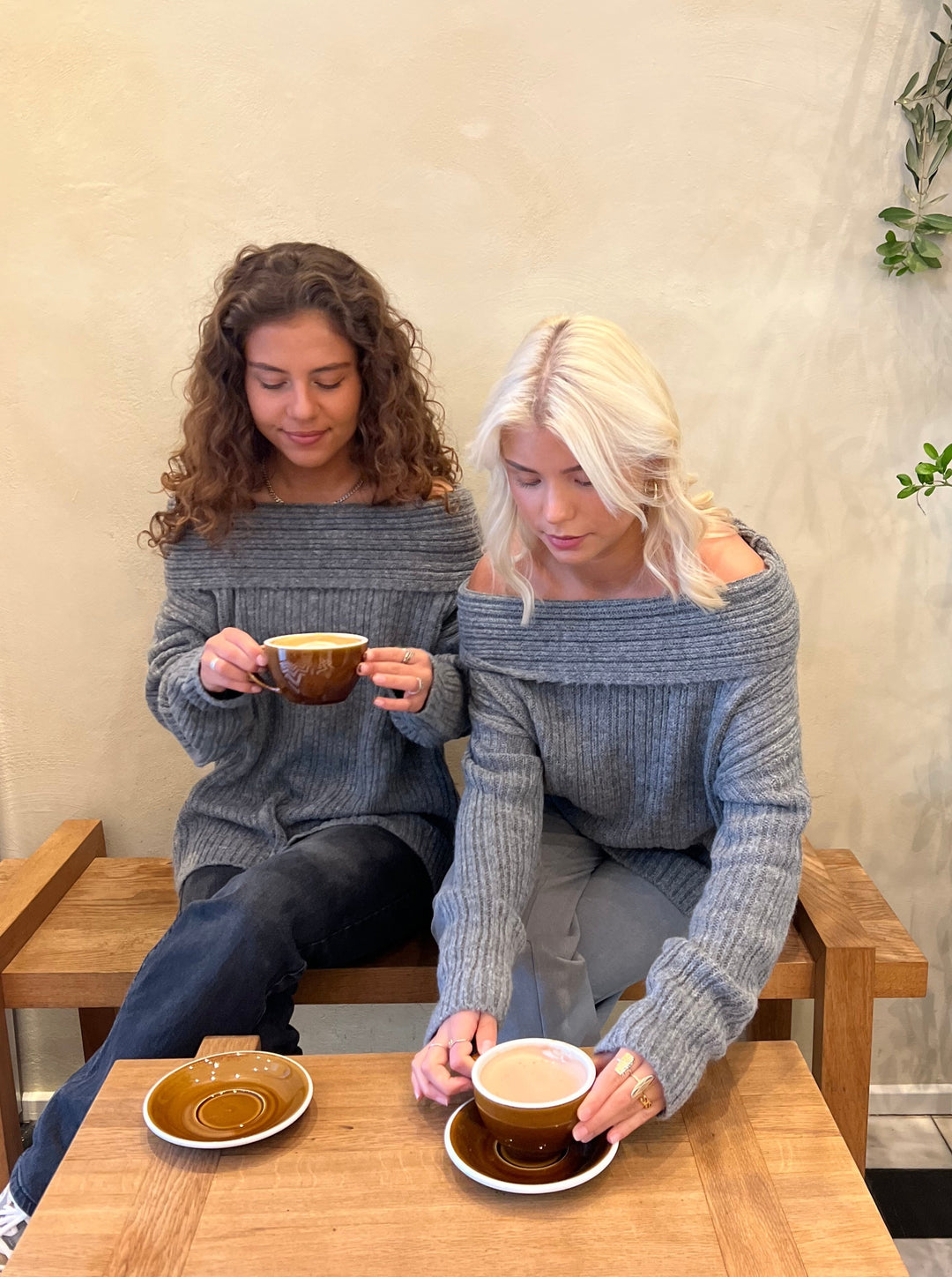 Ellie |  Women’s oversized knit sweater with off-shoulder design and ribbed texture