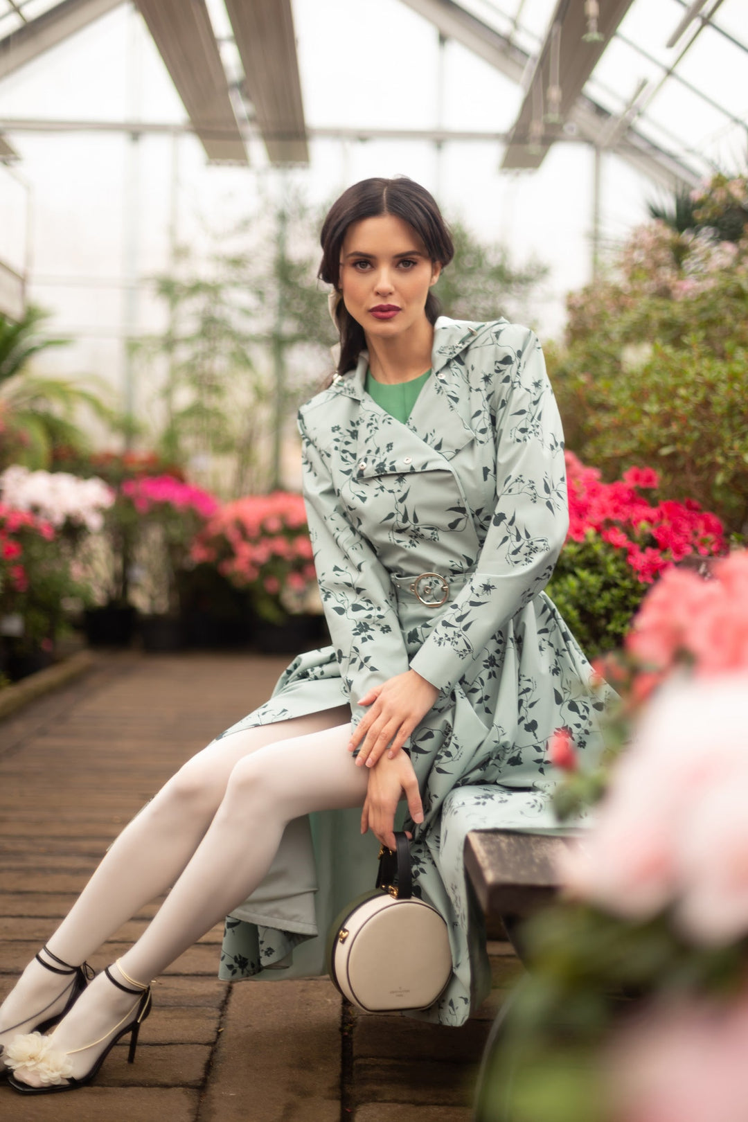 Janine | Women’s pastel mint floral water-resistant trench coat