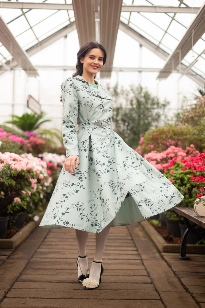 Janine | Women’s pastel mint floral water-resistant trench coat