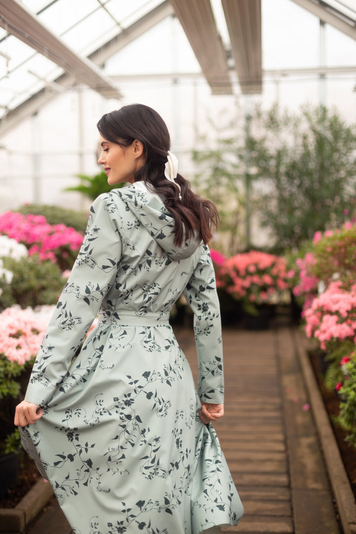 Janine | Women’s pastel mint floral water-resistant trench coat