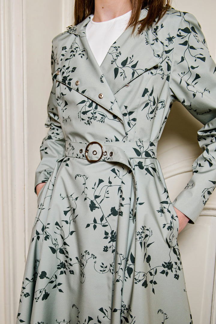 Janine | Women’s pastel mint floral water-resistant trench coat