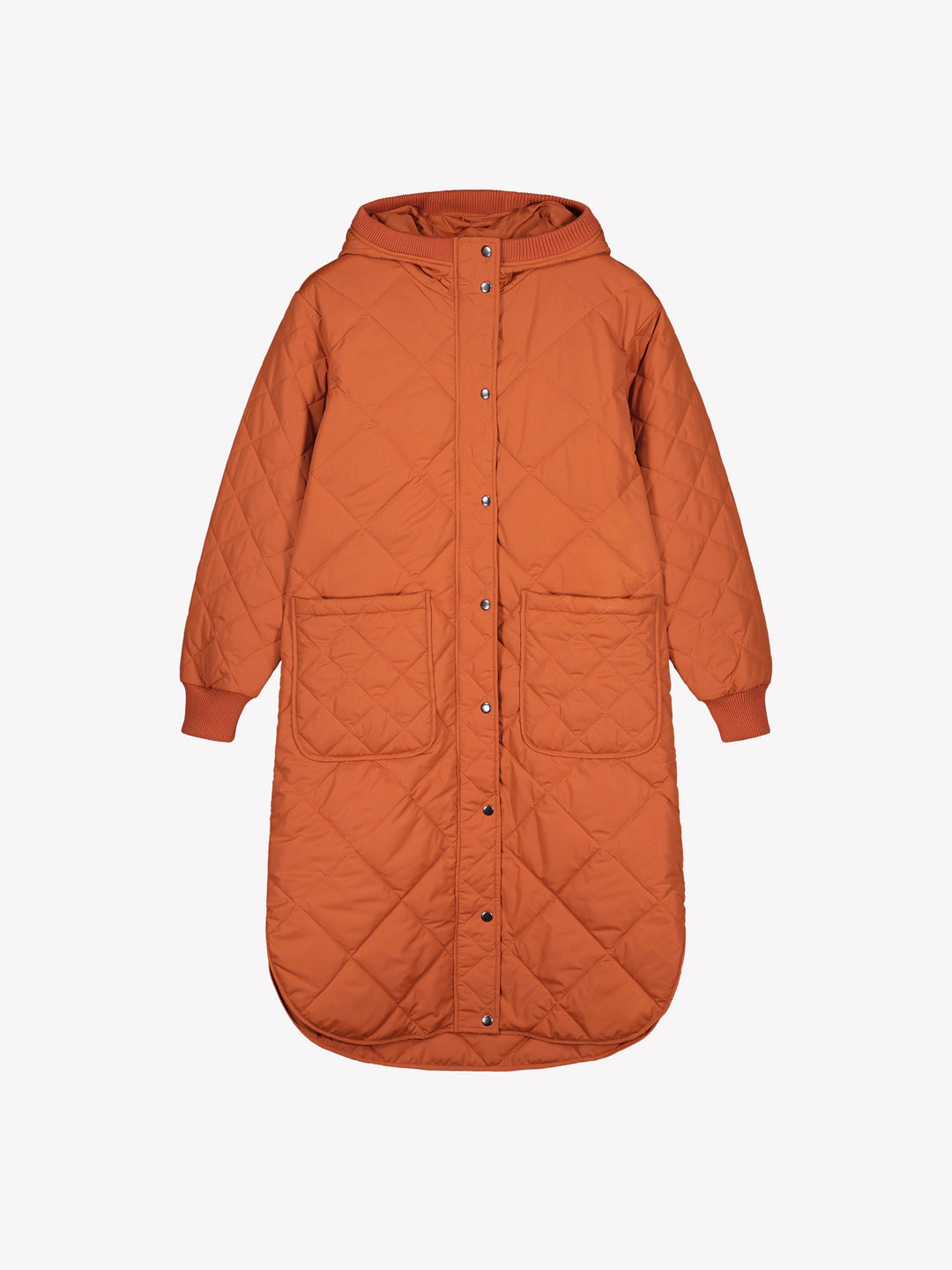 Chelsea | Women’s long quilted hooded coat with oversized patch pockets