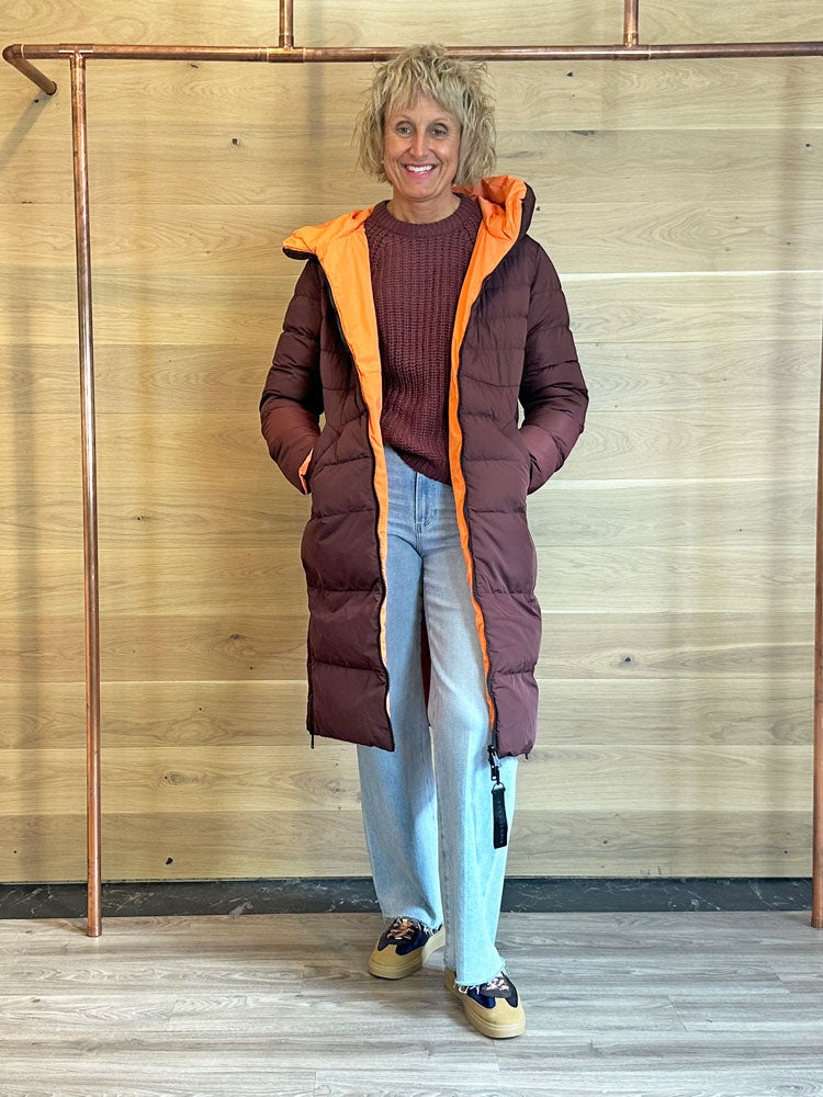 Alyssa | Women’s reversible long puffer coat with hood